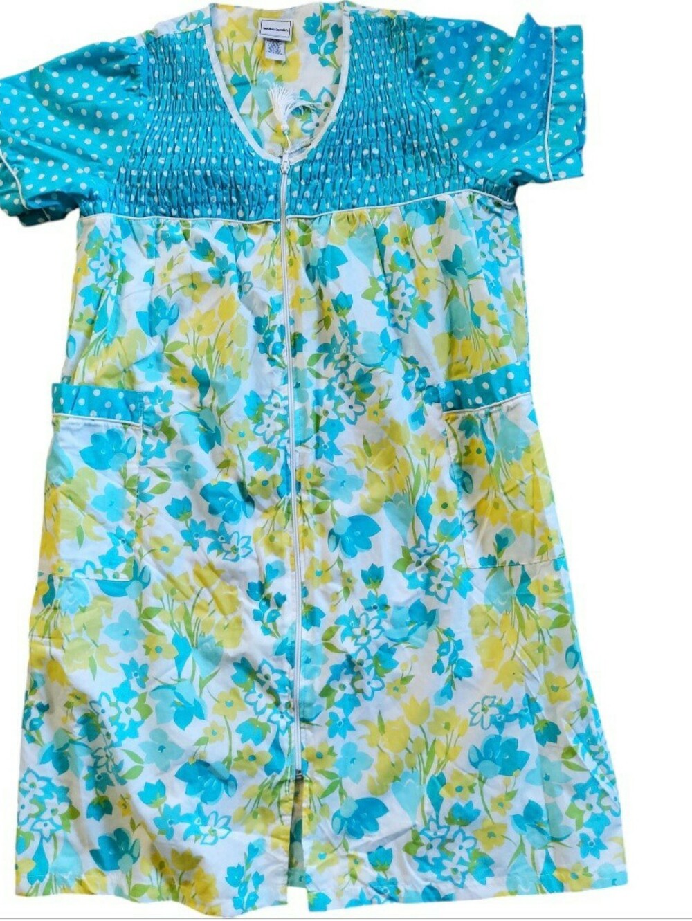Vintage Bobbie Brooks Mumu Zip House Dress Floral Hippie Retro Short Sleeve